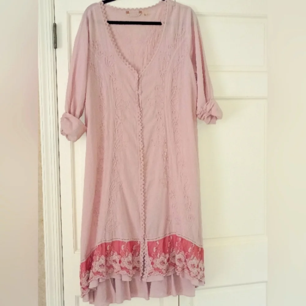 Soft Surroundings Embroidered  Button Front Lace Dress.Size l.Pit To Pit 23" - Picture 2 of 6
